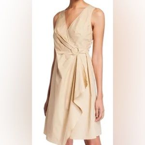 NWT Donna Karan Tan Faux Wrap Dress Sleeveless,  Cotton, casual, V neck line